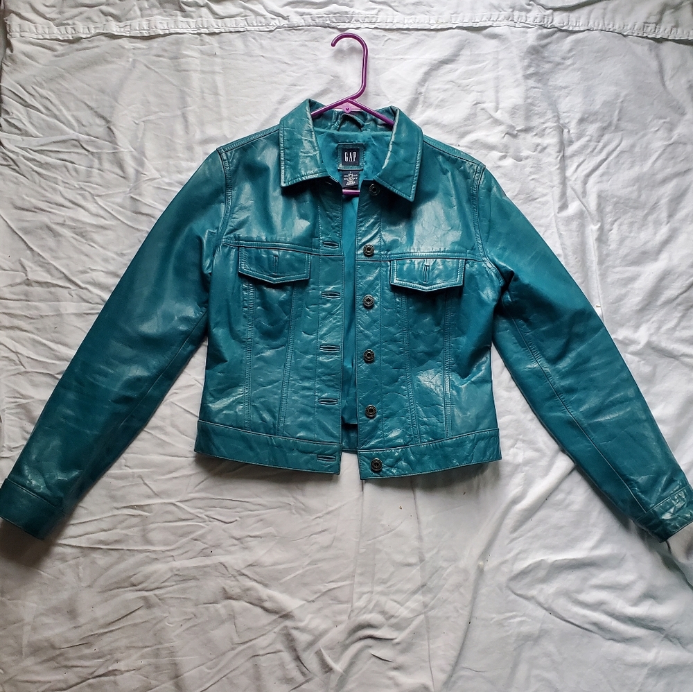 Vintage GAP women's leather jacket, turquoise